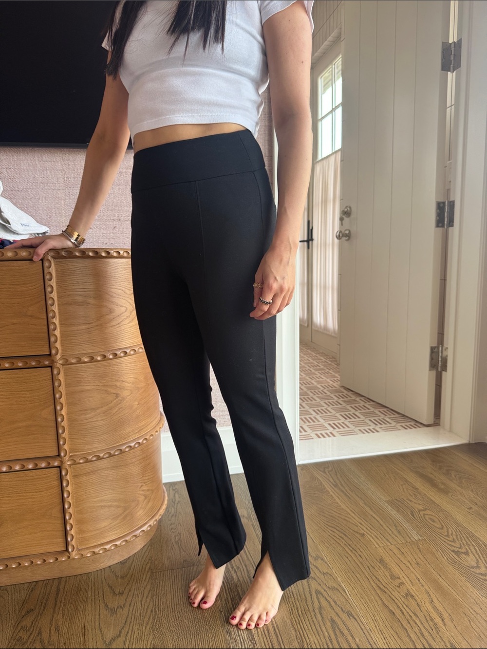 Express Black Straight-Leg Pants with Front Hem Slits